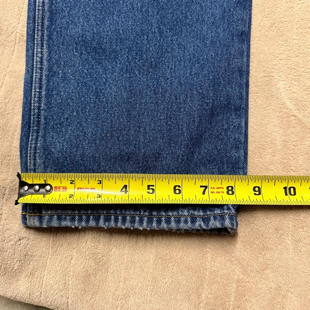 Men's Eddie Bauer Straight Jeans 38x32 Blue with Red Plaid Lining